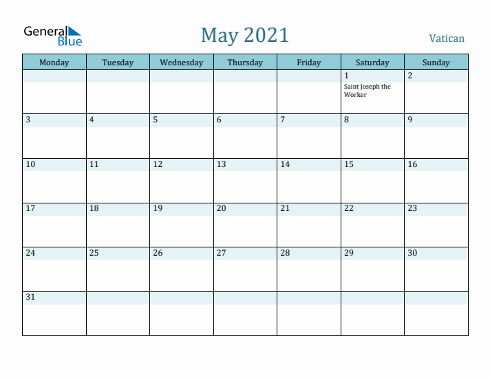 May 2021 Calendar with Holidays