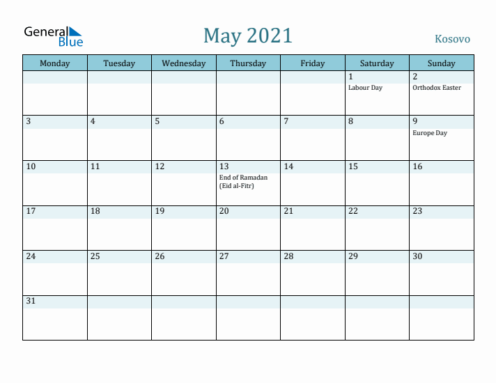 May 2021 Calendar with Holidays