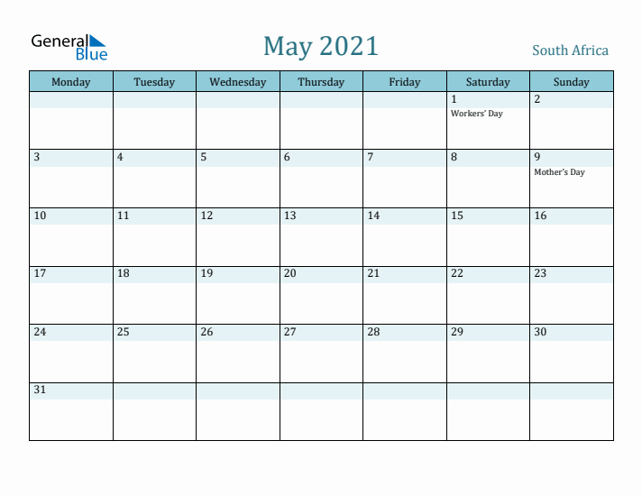 May 2021 Calendar with Holidays