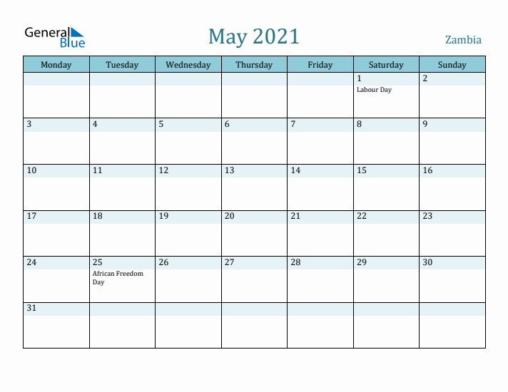 May 2021 Calendar with Holidays