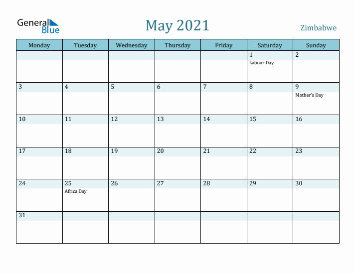 May 2021 Calendar with Holidays