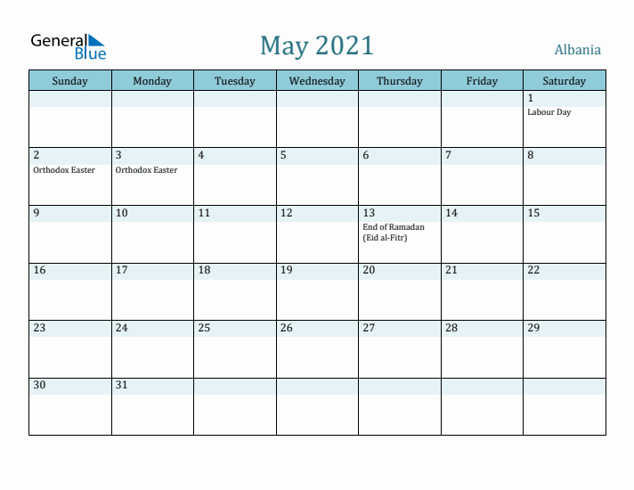 May 2021 Calendar with Holidays