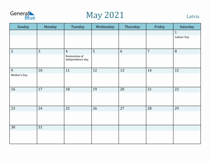 May 2021 Calendar with Holidays