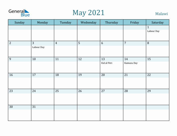 May 2021 Calendar with Holidays