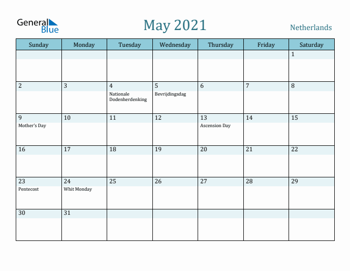 May 2021 Calendar with Holidays