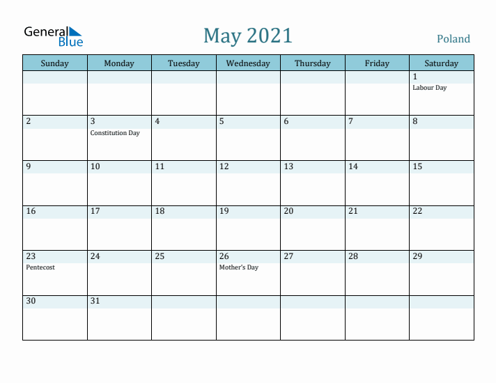 May 2021 Calendar with Holidays