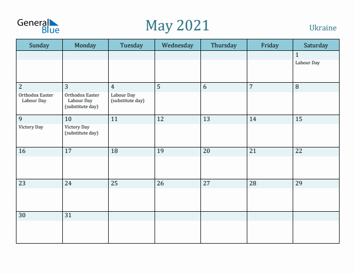 May 2021 Calendar with Holidays