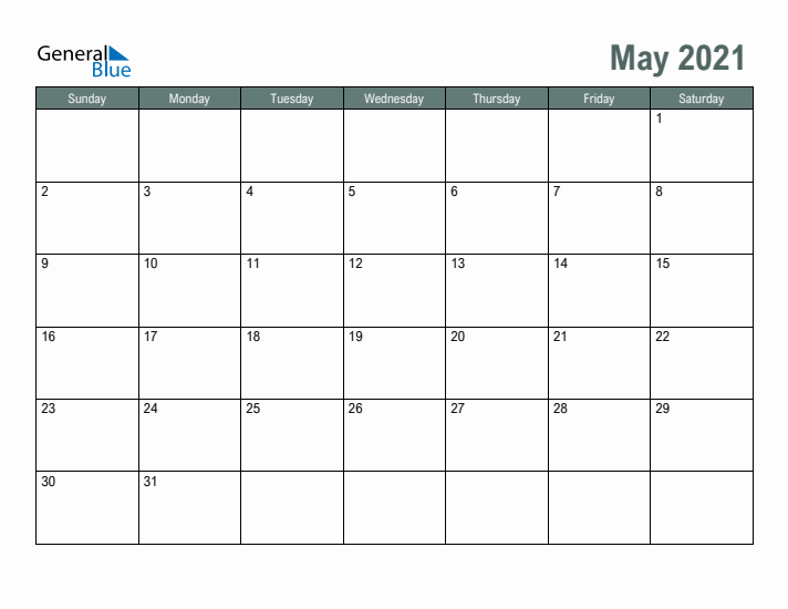 Free Printable May 2021 Calendar