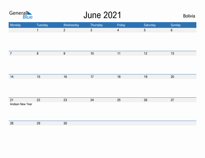 Fillable June 2021 Calendar