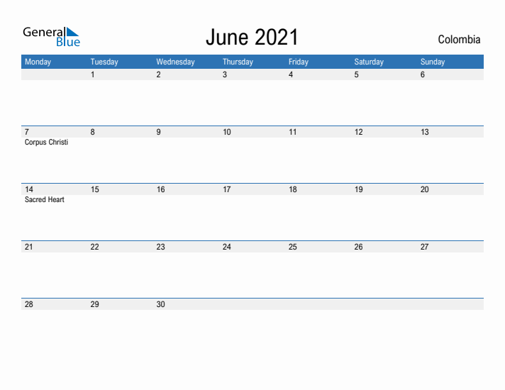 Fillable June 2021 Calendar