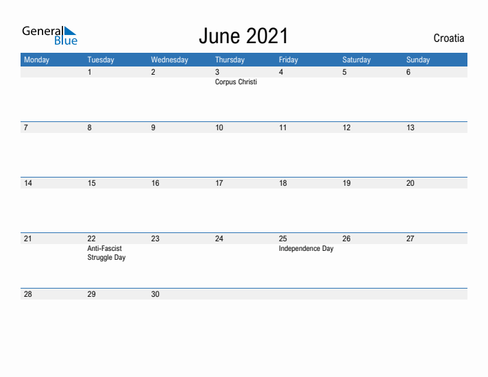 Fillable June 2021 Calendar