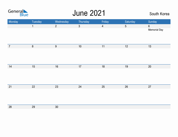 Fillable June 2021 Calendar