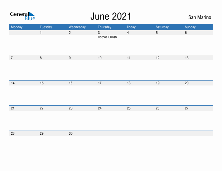 Fillable June 2021 Calendar