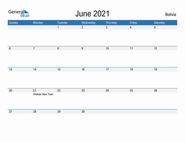 Fillable June 2021 Calendar