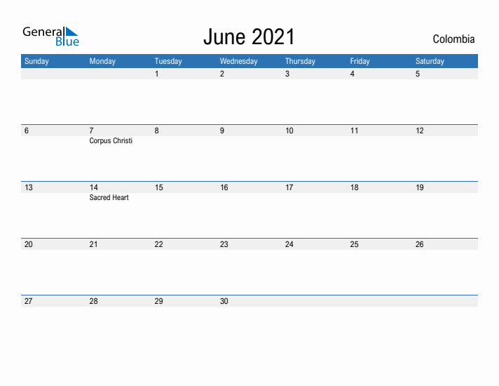 Fillable June 2021 Calendar