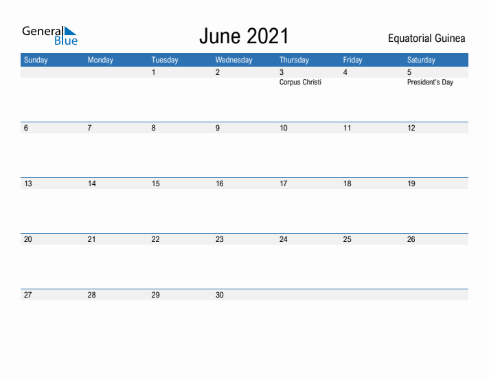 Fillable June 2021 Calendar