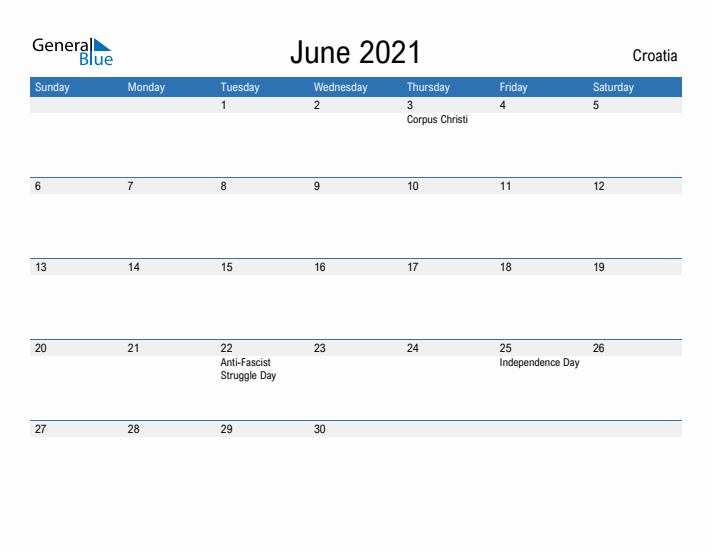 Fillable June 2021 Calendar