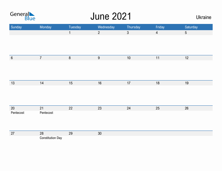 Fillable June 2021 Calendar