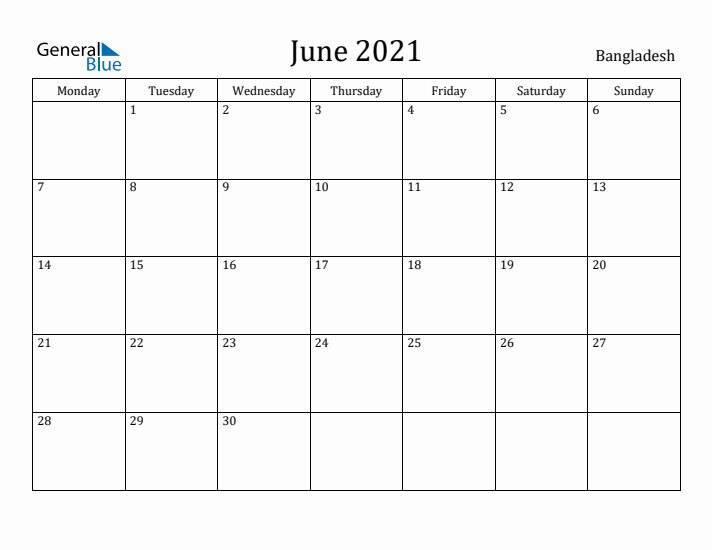 June 2021 Calendar Bangladesh