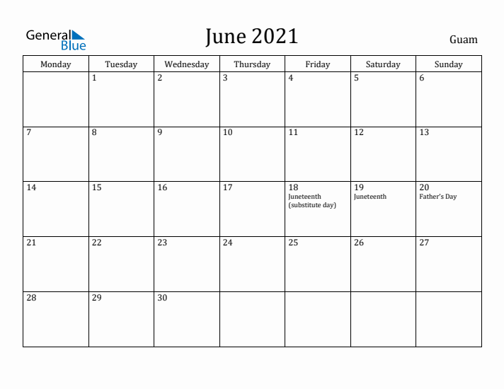 June 2021 Calendar Guam