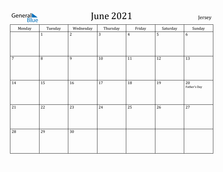 June 2021 Calendar Jersey