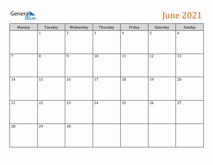 Editable June 2021 Calendar