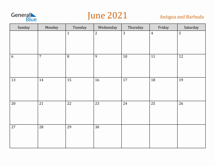 June 2021 Holiday Calendar with Sunday Start