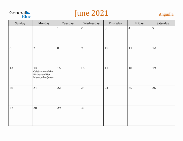 June 2021 Holiday Calendar with Sunday Start