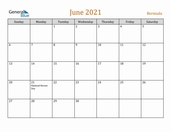 June 2021 Holiday Calendar with Sunday Start