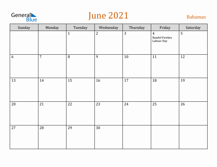 June 2021 Holiday Calendar with Sunday Start