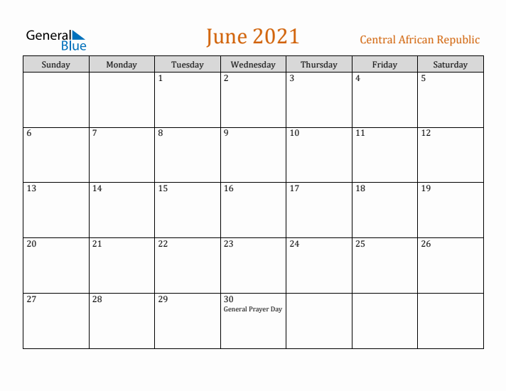 June 2021 Holiday Calendar with Sunday Start