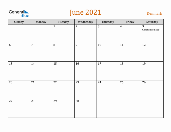 June 2021 Holiday Calendar with Sunday Start