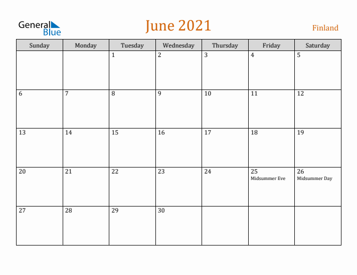 June 2021 Holiday Calendar with Sunday Start