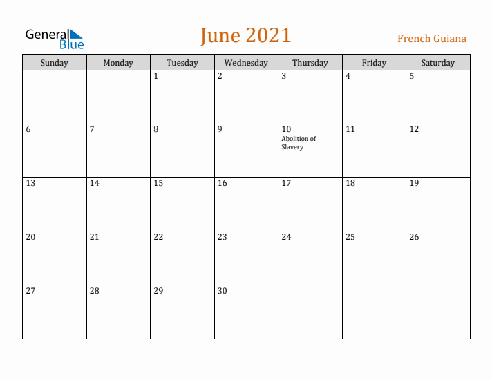 June 2021 Holiday Calendar with Sunday Start