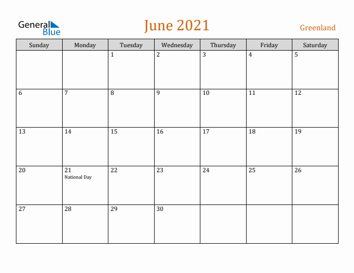 June 2021 Holiday Calendar with Sunday Start