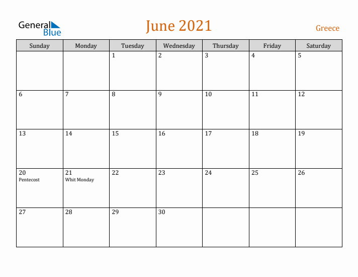 June 2021 Holiday Calendar with Sunday Start