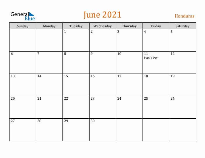 June 2021 Holiday Calendar with Sunday Start