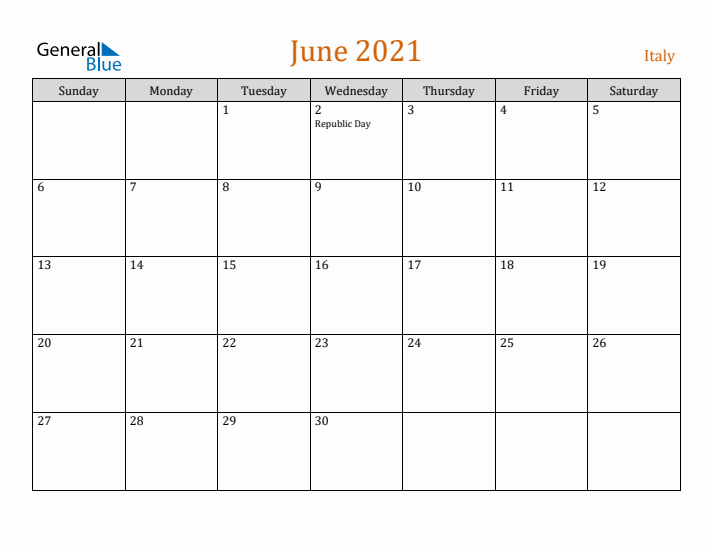 June 2021 Holiday Calendar with Sunday Start