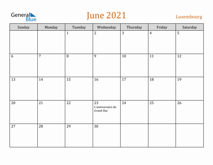 June 2021 Holiday Calendar with Sunday Start