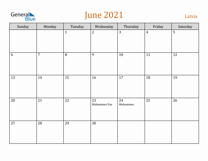 June 2021 Holiday Calendar with Sunday Start