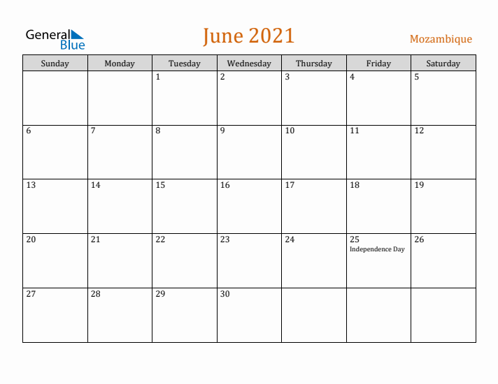 June 2021 Holiday Calendar with Sunday Start