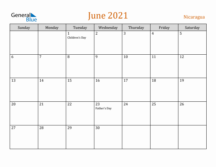 June 2021 Holiday Calendar with Sunday Start