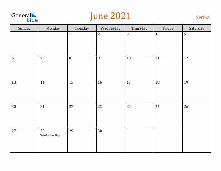 June 2021 Holiday Calendar with Sunday Start