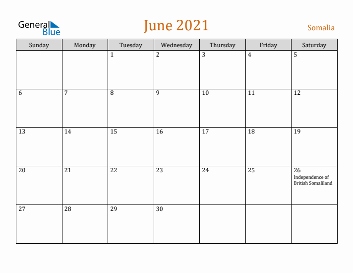 June 2021 Holiday Calendar with Sunday Start