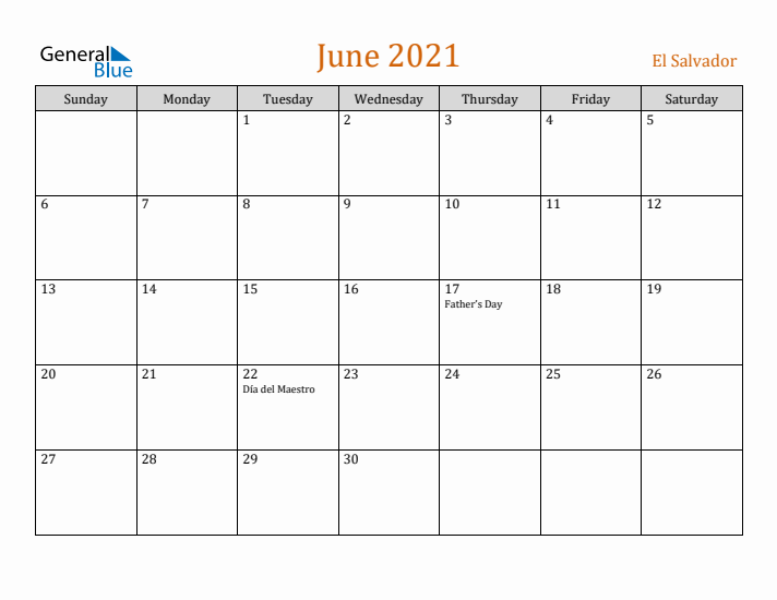 June 2021 Holiday Calendar with Sunday Start