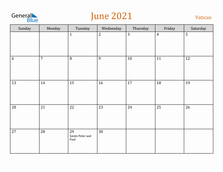 June 2021 Holiday Calendar with Sunday Start