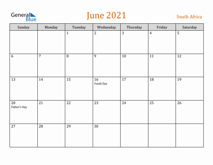 June 2021 Holiday Calendar with Sunday Start