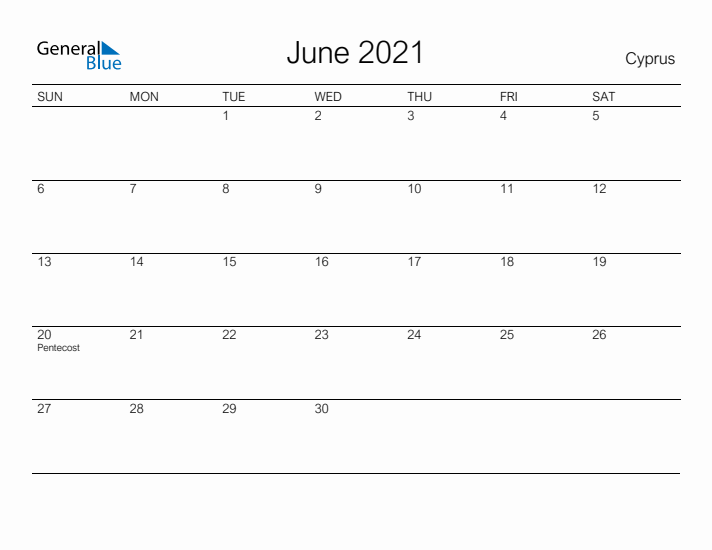 Printable June 2021 Calendar for Cyprus