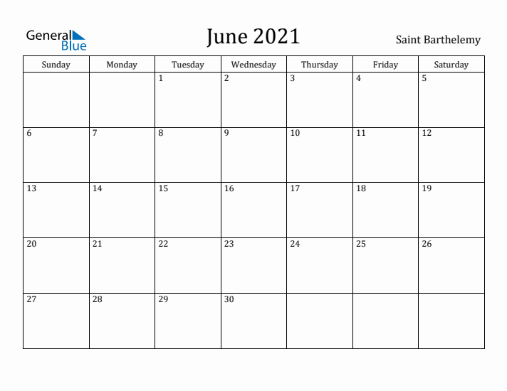 June 2021 Calendar Saint Barthelemy