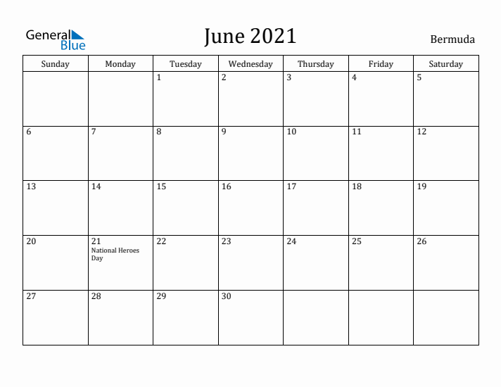 June 2021 Calendar Bermuda